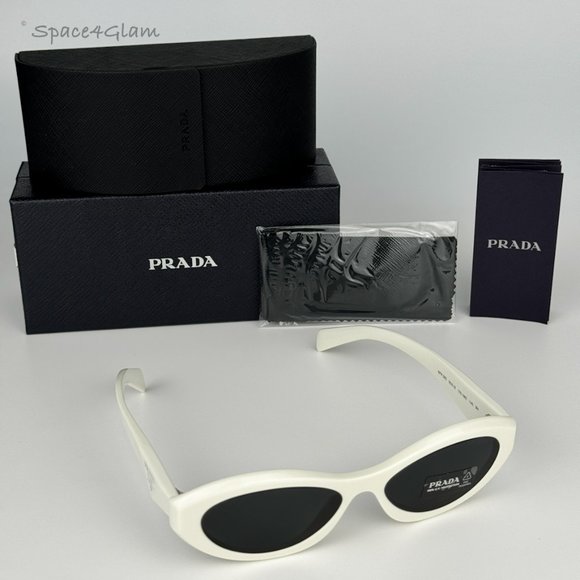 NEW Prada PR26ZS 17K08Z Talc White Dark Grey Oval Unisex Sunglasses - Picture 8 of 12